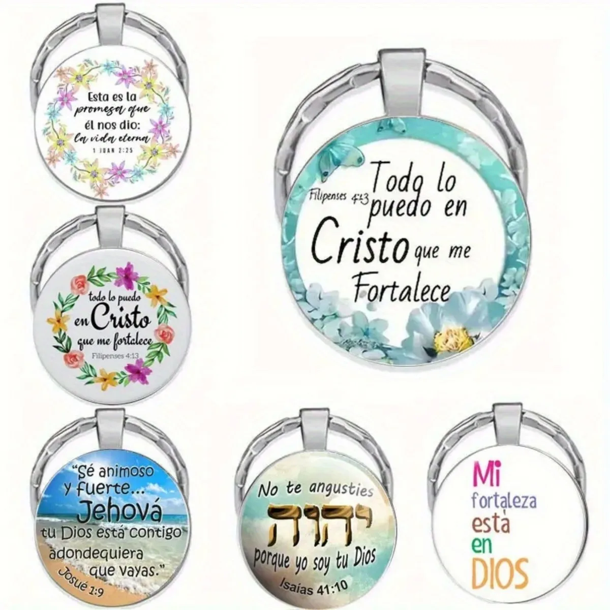 Porte-clés avec citations espagnoles inspirantes, alliage de fer, Style Simple, Messages encourageants, parfait pour les cadeaux sur le thème religieux, 6 pièces