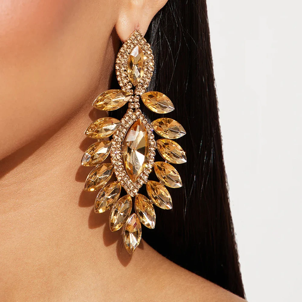 

Simple Yellow Crystal Geometric Earrings Wedding Accessories Wholesale Statement Jewelry Rhinestone Dangle Earrings for Women