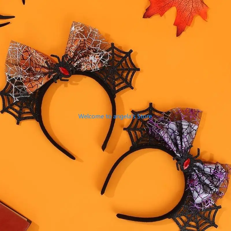 X4YC Eye Catching Halloween Costume Headband with Spiders Ears and Bows Adjustable Headwear Cosplay Hair Decoration