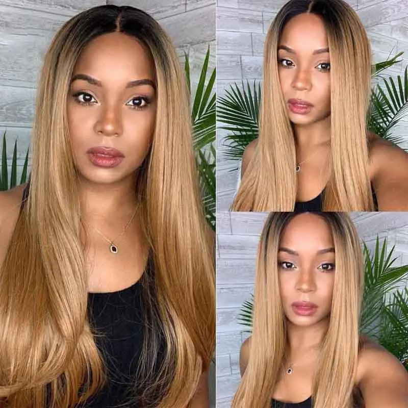 Mèches Naturelles Lisses Blond Ombré 1B/27, Extensions de Cheveux Vierges à Double Trame 12-26 Pouces, 100g/Pièce