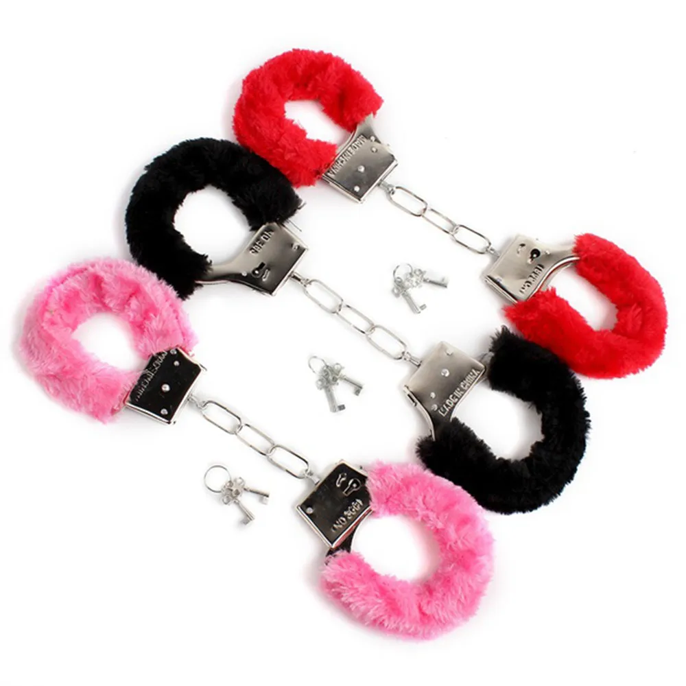 Adult Games SM Furry Soft Metal Handcuffs Chastity Toys For Couple Party Game