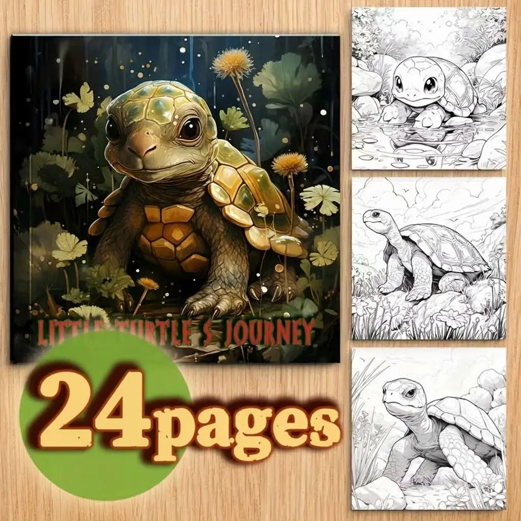 

Little Turtle's Journey Adult Coloring Book 24 Pages Cute Ocean Creature Scenes Relaxing Art Therapy Mindfulness Gift