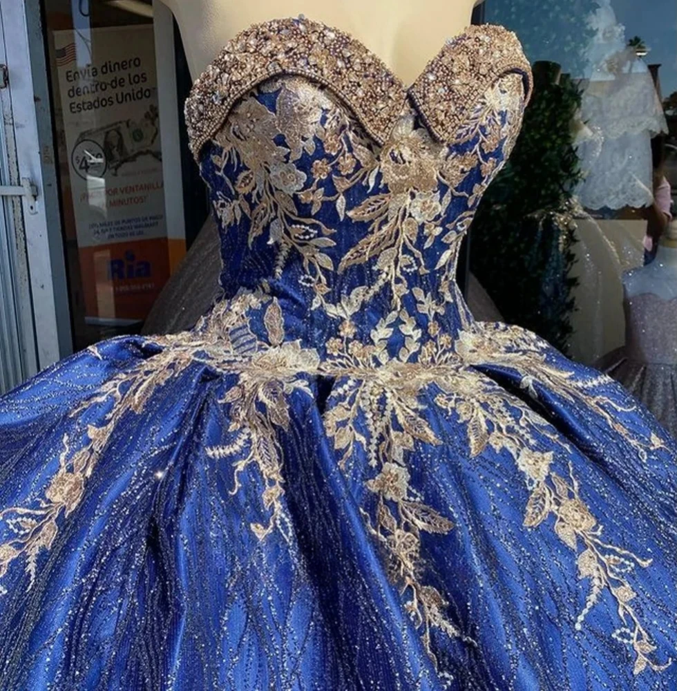 Royal Blue Princess Quinceanera Dresses Ball Gown Sweetheart Appliques Beaded Sweet 16 Dresses 15 Años Mexican