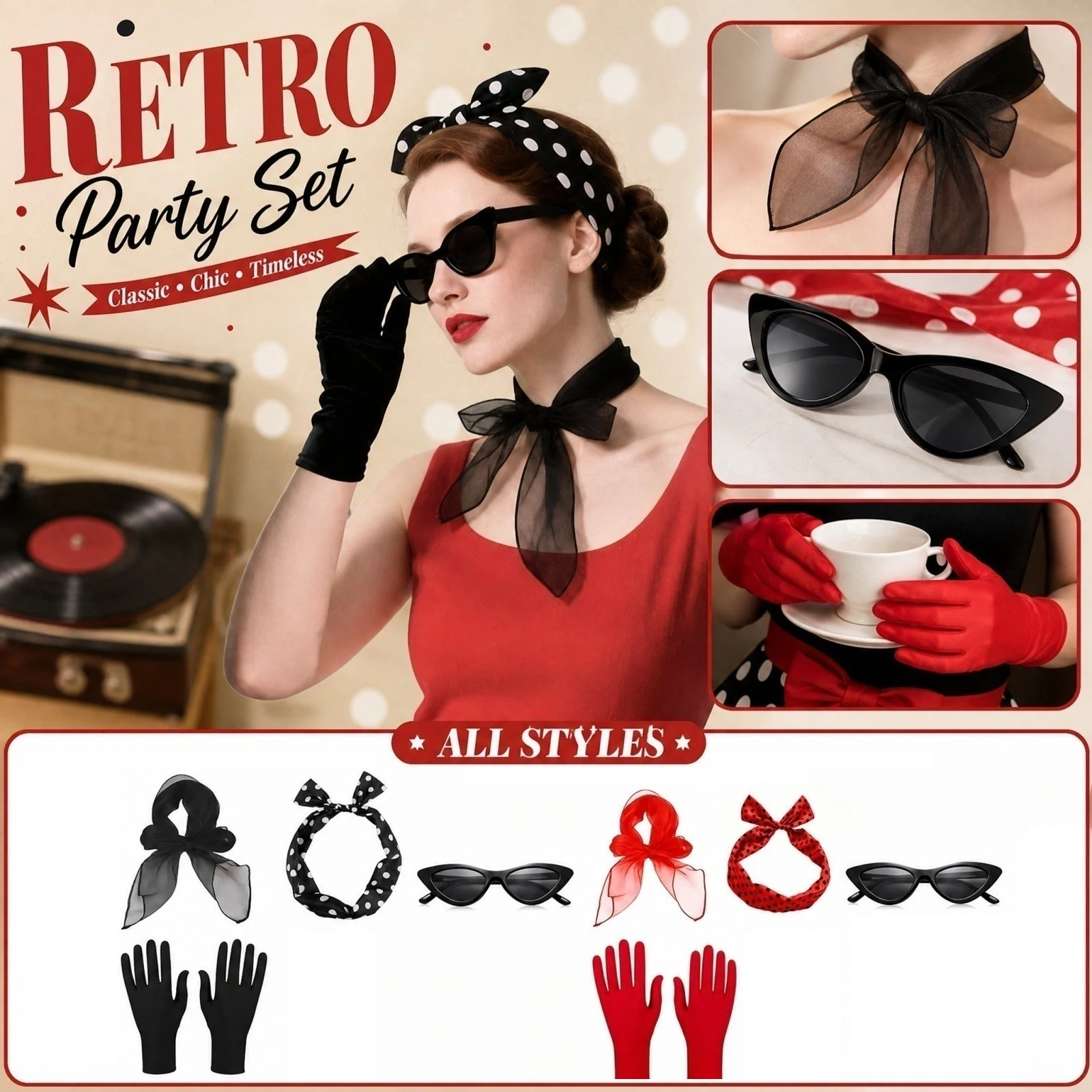 Women'S Accessories In The 60S - 50年代 60年代 女性用コスチューム レトロパーティー衣装セット ヘッドバンド スカーフ