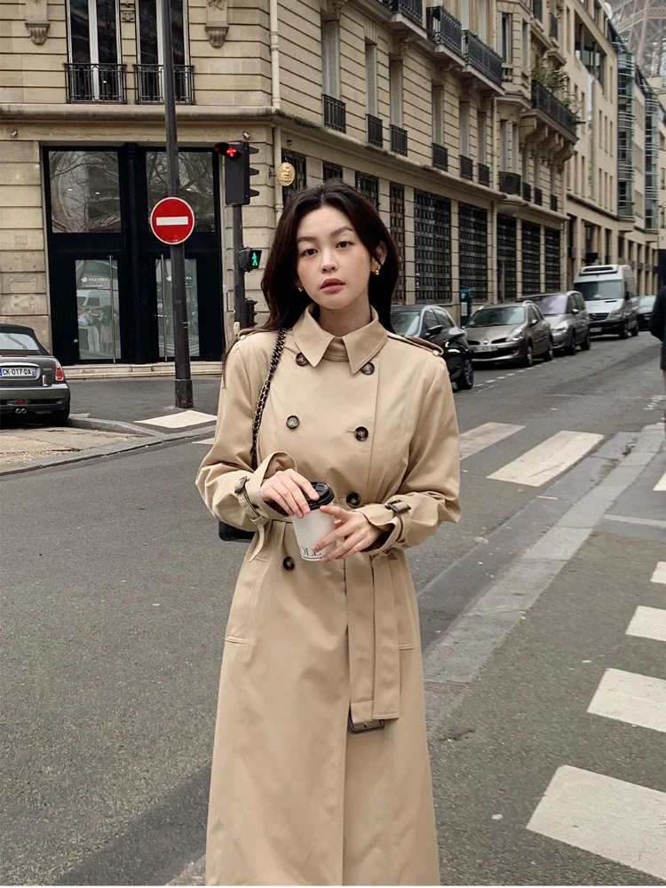 

Классическое женское пальто средней длины, двубортное, однотонное, с длинными рукавами, модное, для весны и осени