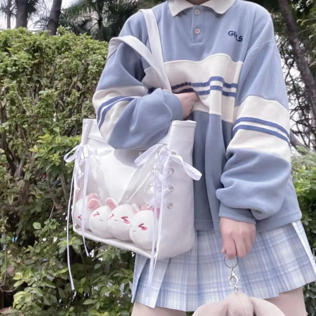 Japońska śliczna Kawaii Itabag dwuwymiarowa torba na lalki przezroczysta torba płócienna o dużej pojemności dziewczęca studentka JK torba Crossbody