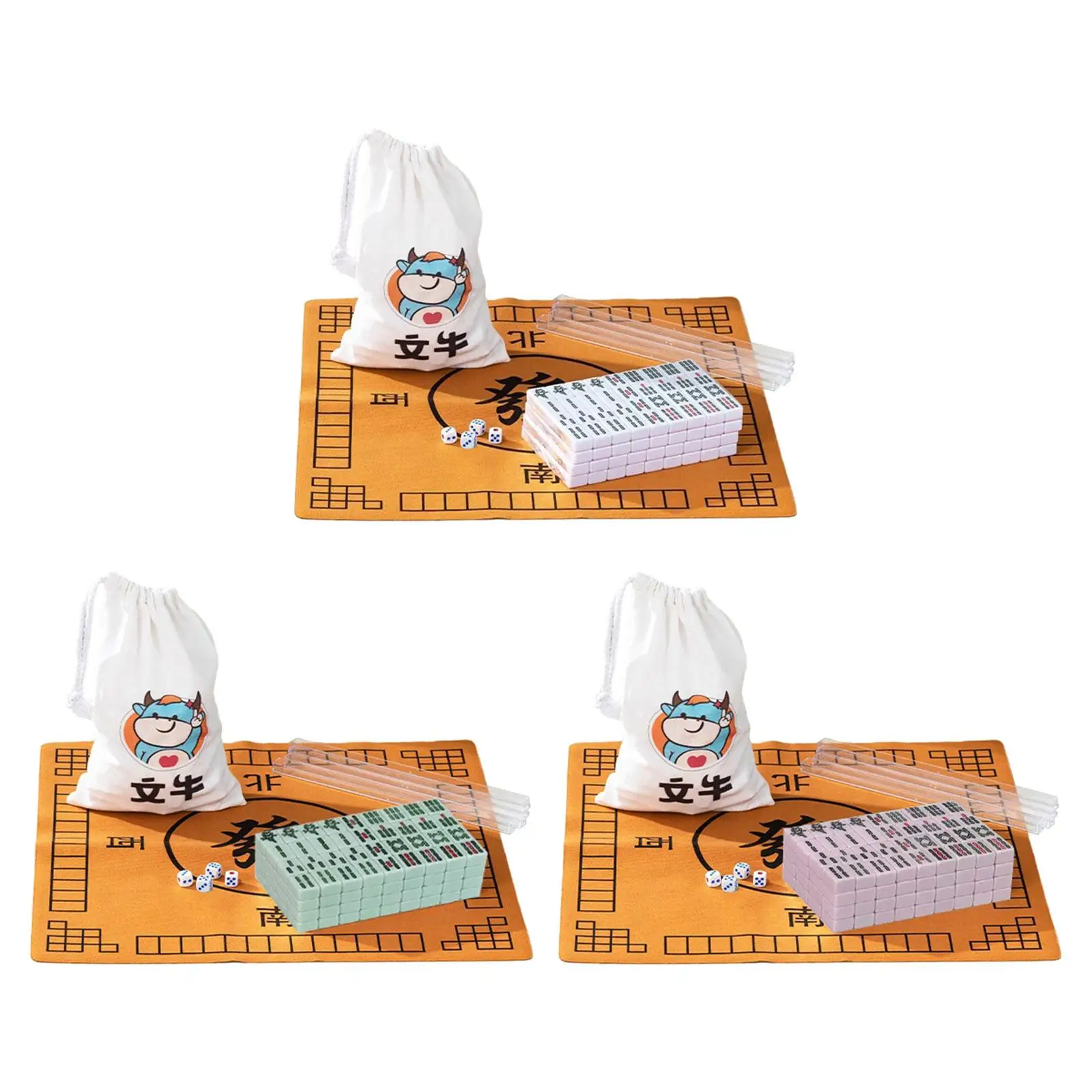 

Mini Mahjong Set Portable Table Game Lightweight Activity Game with Storage Bag Chinese Traditional Games for Chinese New Year