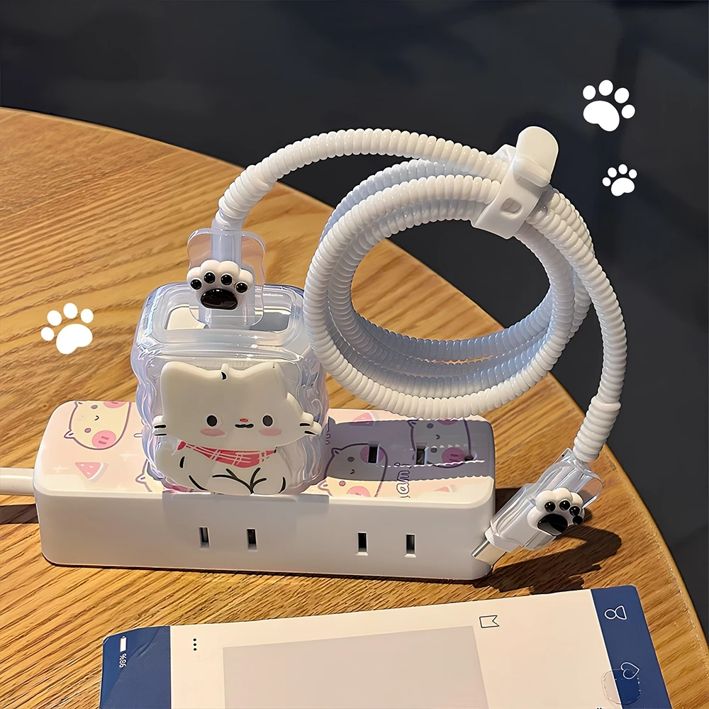 Cute Cat Silicone Charger Cable Protector Case Cover For iPhone 20W 18W Charging Head Protection Sleeve Data Cable Organiser