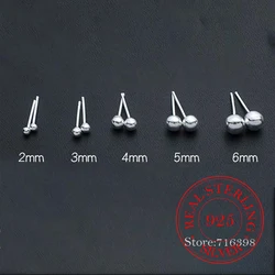 925 Sterling Silver 2mm/3mm/4mm/5mm/6mm Solid Ball Stud Earrings for Women Girls Piercing Jewelry Women's Party Wedding Charms