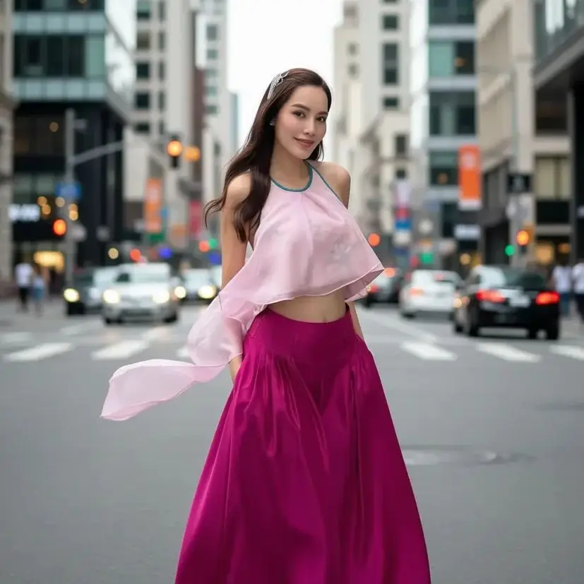 

2026 New Arrival Women’s High Waist Satin A‑Line Maxi Skirt Elegant Fuchsia Long Skirts Summer Party Casual Wear Plus Size