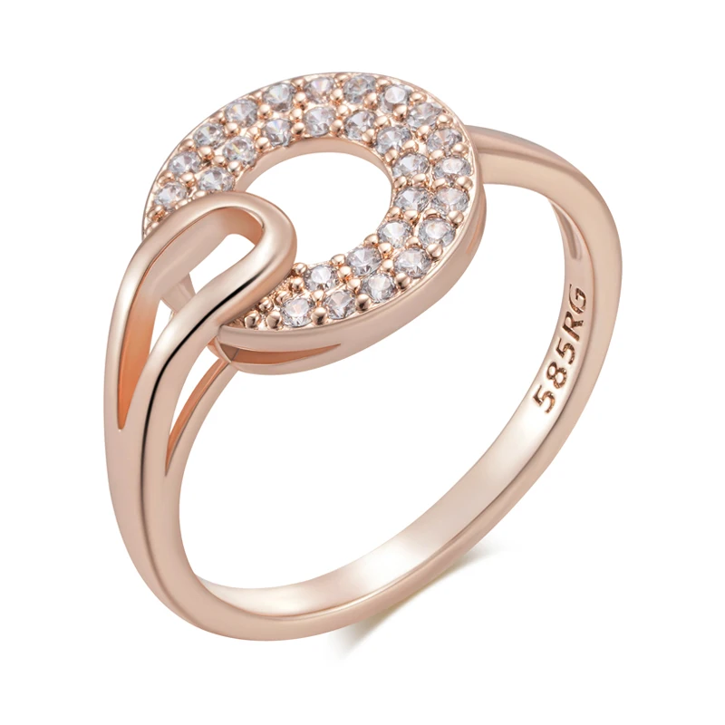Kinel Luxury Full Shiny Natural Zircon Ring for Women Unique Design 585 Rose Gold Color Bride Wedding Jewelry Best Gift