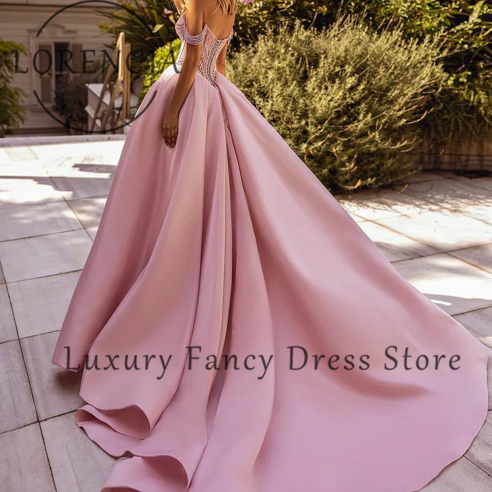 Elegant Sparkly Pearls Prom Dresses 2025 A-Line Side Slit Crystal Wedding Party Gowns Woman Dress Customized vestido madrinha