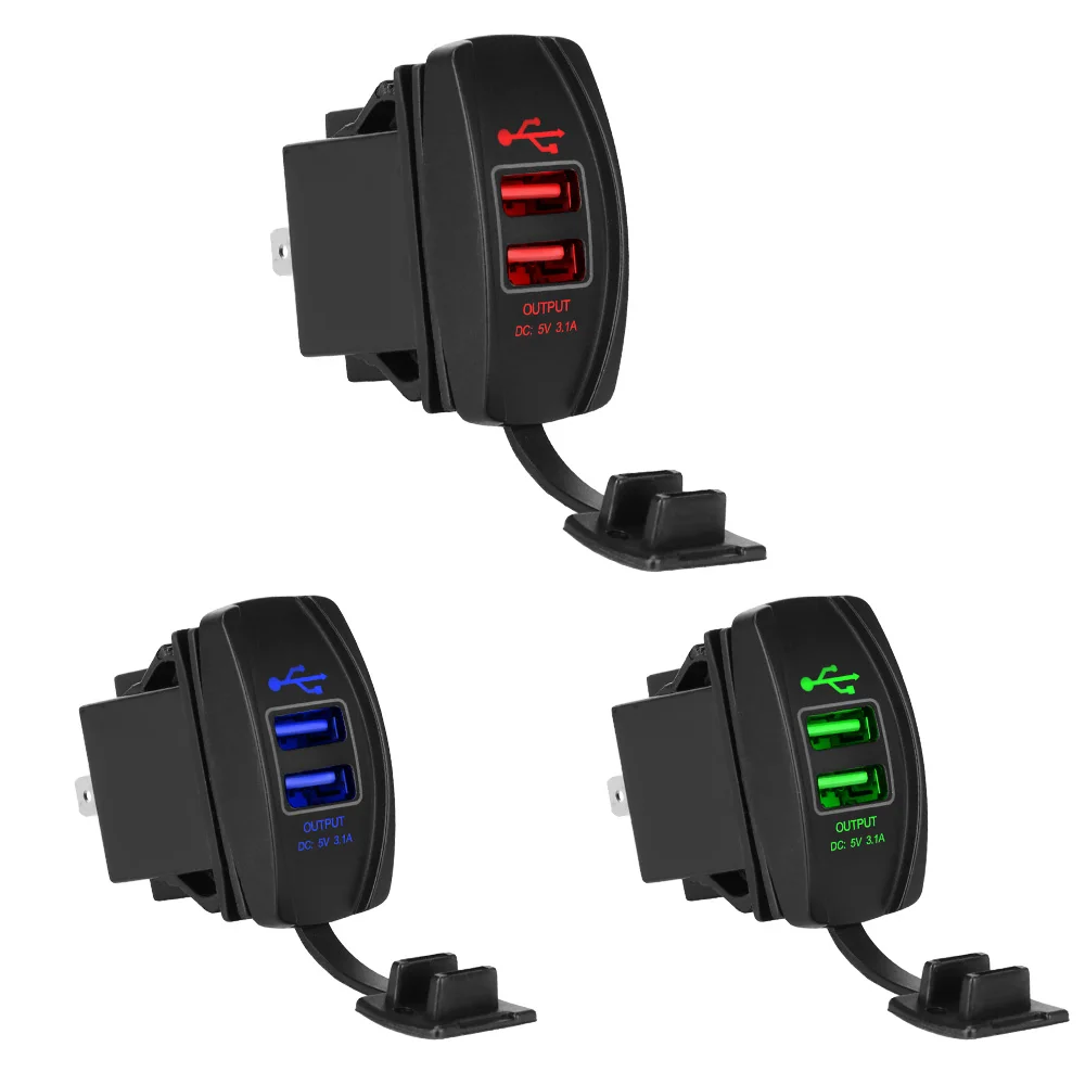5V 3.1A LED Waterproof Universal for Car RV Camper Caravans Car Charger Dustproof Phone Charger Auto Adapter Dual USB Ports