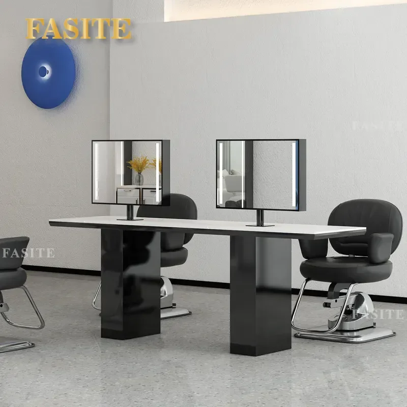 For Hair Stainless Steel Mirror Table Barber Shop Perm Dyeing Area Cutting Station Modern Vanity Desk with Storage