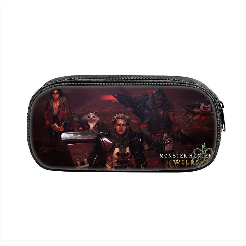 Student Large Storage Students School Gift Pencilcases Monster Hunter Wilds Pencil Cases Lovely Win Save Hope Pen Holder Bag