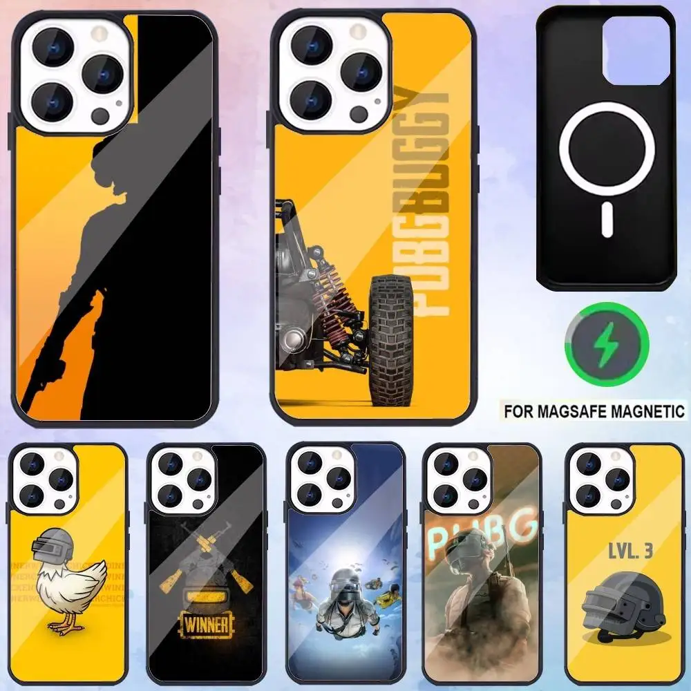 

P-PUBG Game Battegrounds Phone Case For iPhone17,16,15,14,13,12,11 Plus,Pro Max Magnetic For Magsafe Wireless Charging