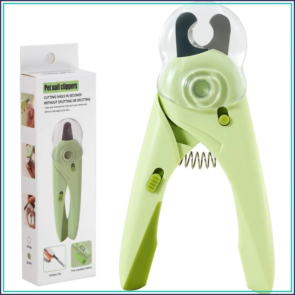 Pet Nail Clipper with LED Light for Cats & Small Dogs, Ultra-Bright, Extra-Sharp Blades, Green