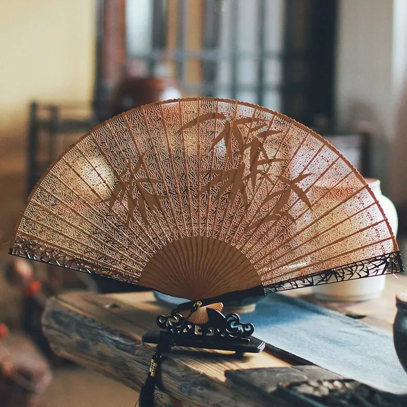 Handmade Sandalwood Fan Chinese Style Sandalwood Folding Fan Latte Craft Gift Ornament