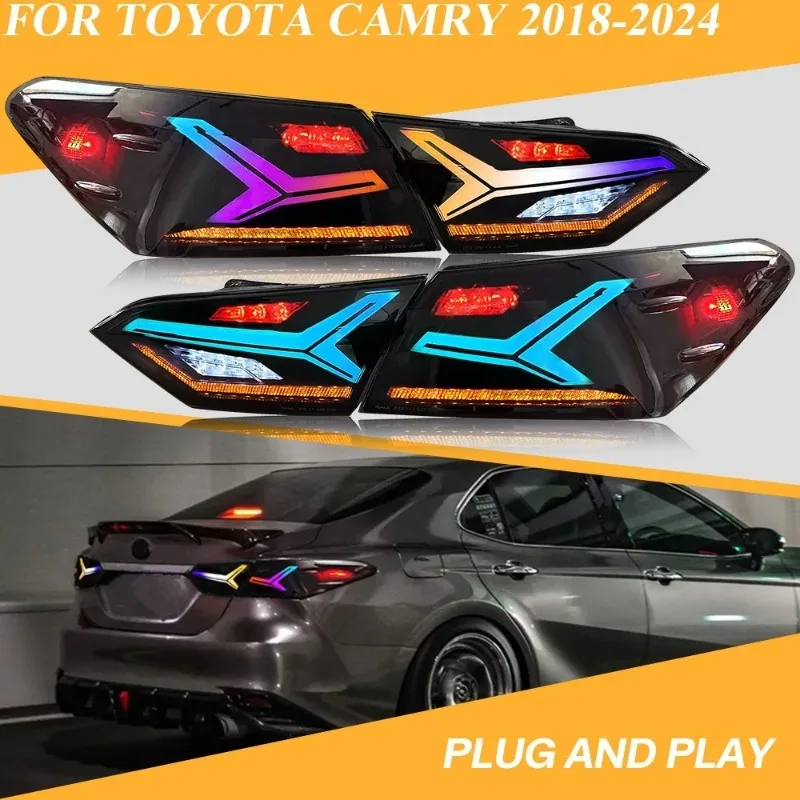 

For Toyota Camry 2018-2024 LED Tail Lights Smoke Pair with Sequential Turn Signal