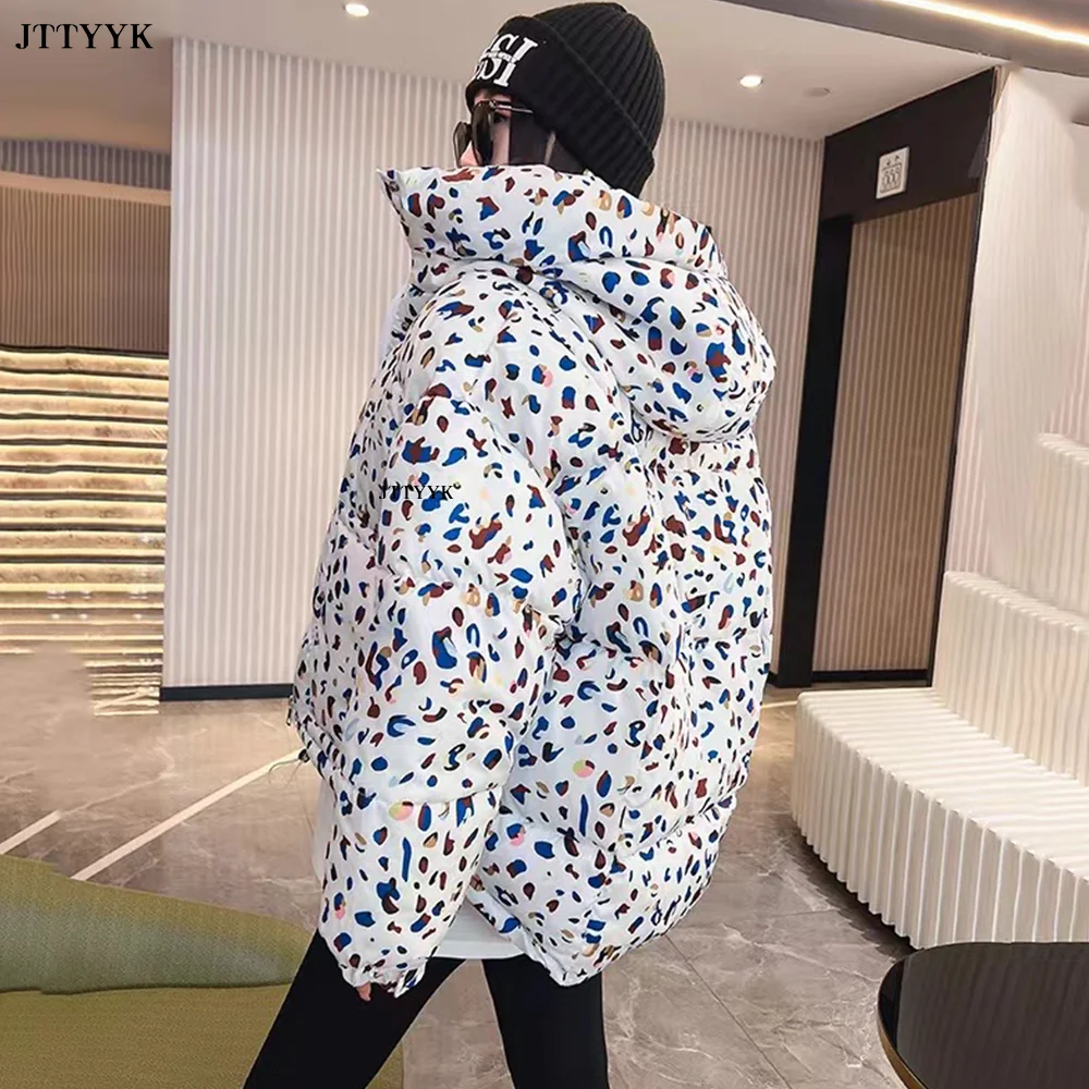 Warm Winter Down Jacket Women 2024 Graffiti Print Fashion Hooded Short Parka Girls Thick Streetwear Hip Hop Padded Coat Female