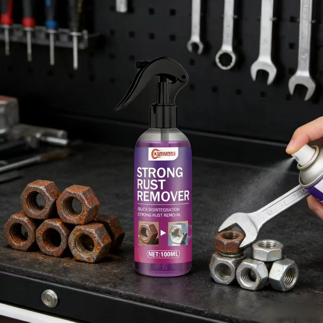 100ML Ksmunns Strong Rust Remover for BMW Toyota – Quick Disintegration, Powerful Rust Removal, Auto Metal Parts Care Tool