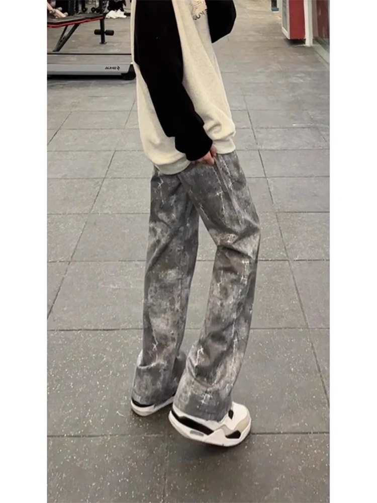 

Tie Dye Snowflake Pattern Men's Jeans Straight Leg Slim Fit Long Pants Cotton Polyester Blend Youthful Trendy Wear Resistant