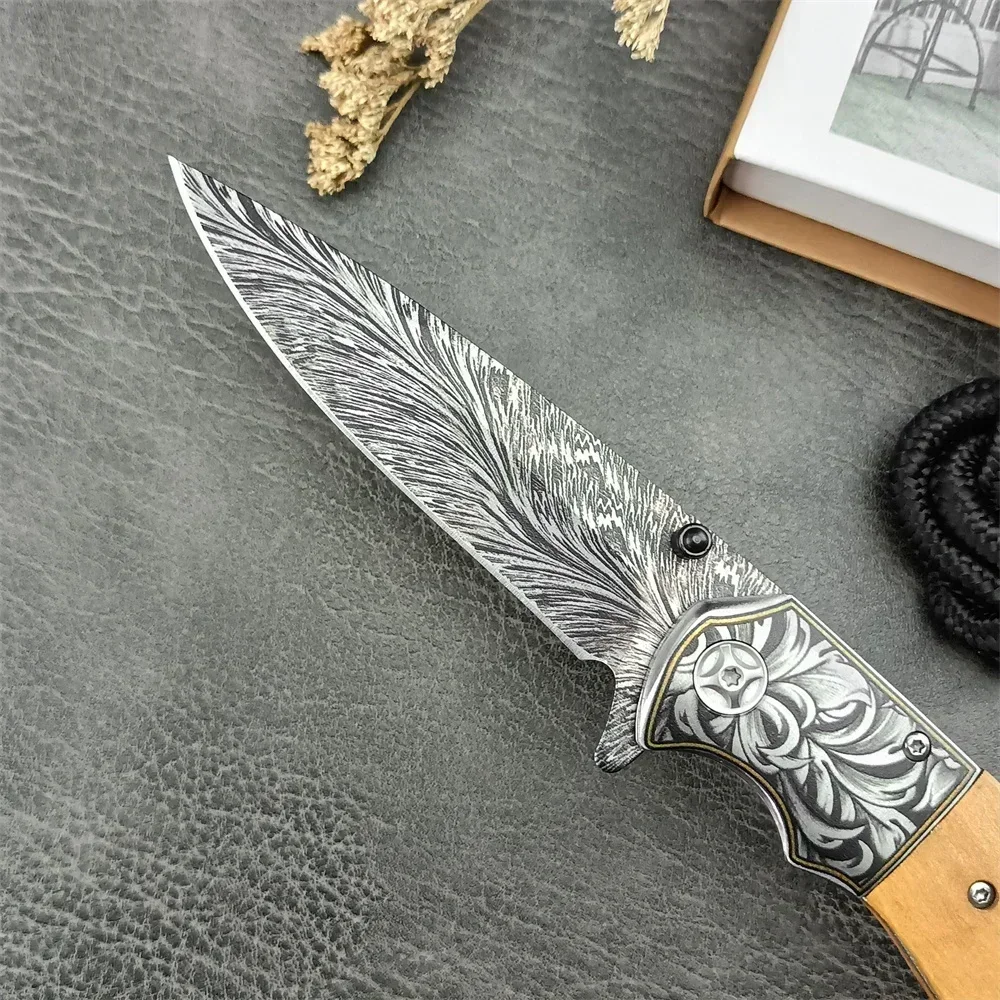 High Quality CM77 Bearing Flipper Folding Knife 8Cr13Mov Blade Wooden Handle Safety Camping Pocket Knives Tactical EDC Tool