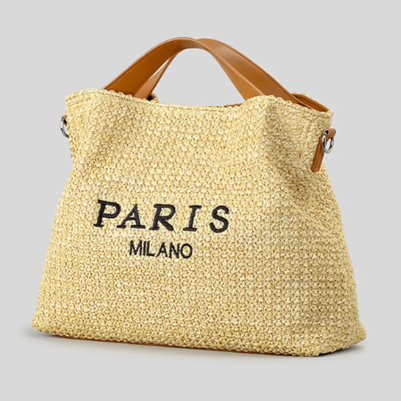 New Grass Woven Women's Bag Summer Vacation Beach Bag Letter Embroidery Large Capacity Tote Bag Shoulder Crossbody Bag view 4
