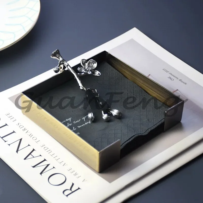 Stainless steel square tissue storage box creative pressing tissue base