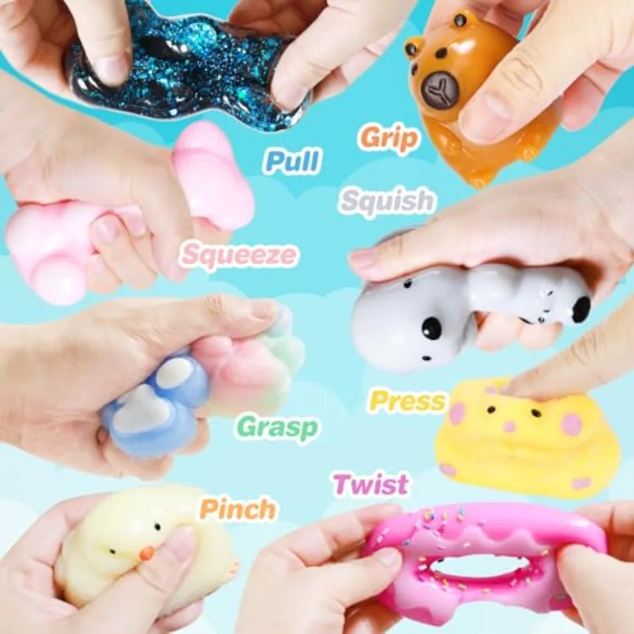 Squishy 20Pack, Kit de brinquedos Squishy Fidget, inclui brinquedos de pintinho, patas de gato, hamster, brinquedo de alívio do estresse, brinquedos de apertar, festa