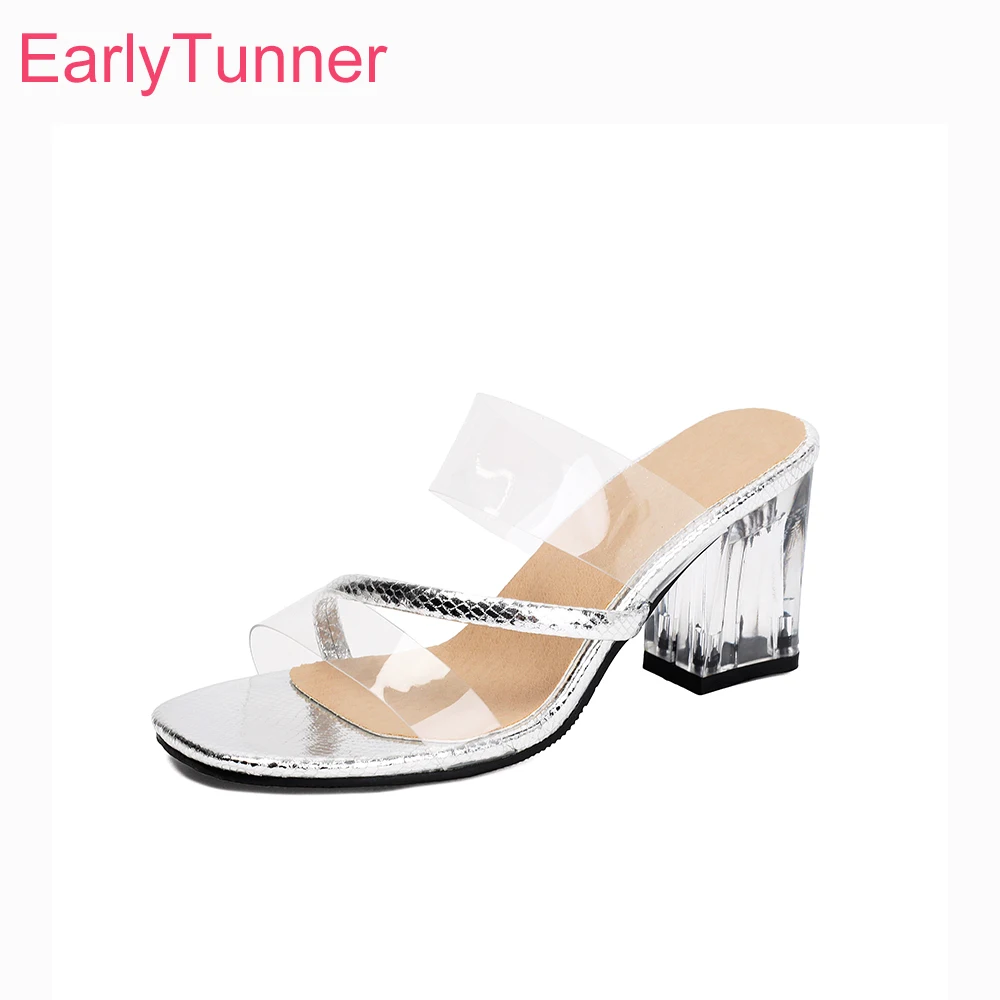 

Летние женские туфли-мюли 2026 года на высоком каблуке, для вечеринок, большие и маленькие размеры 11, 32, 46, 48, прозрачные