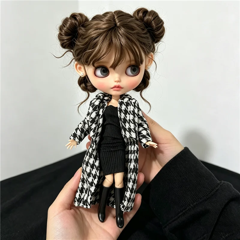 For Blythe Doll Outfit Clothes Luxury Checkered Coat Dress Set Sweet Princess Bowknot Skirt Clothing For Barbies OB24 Small 1/6