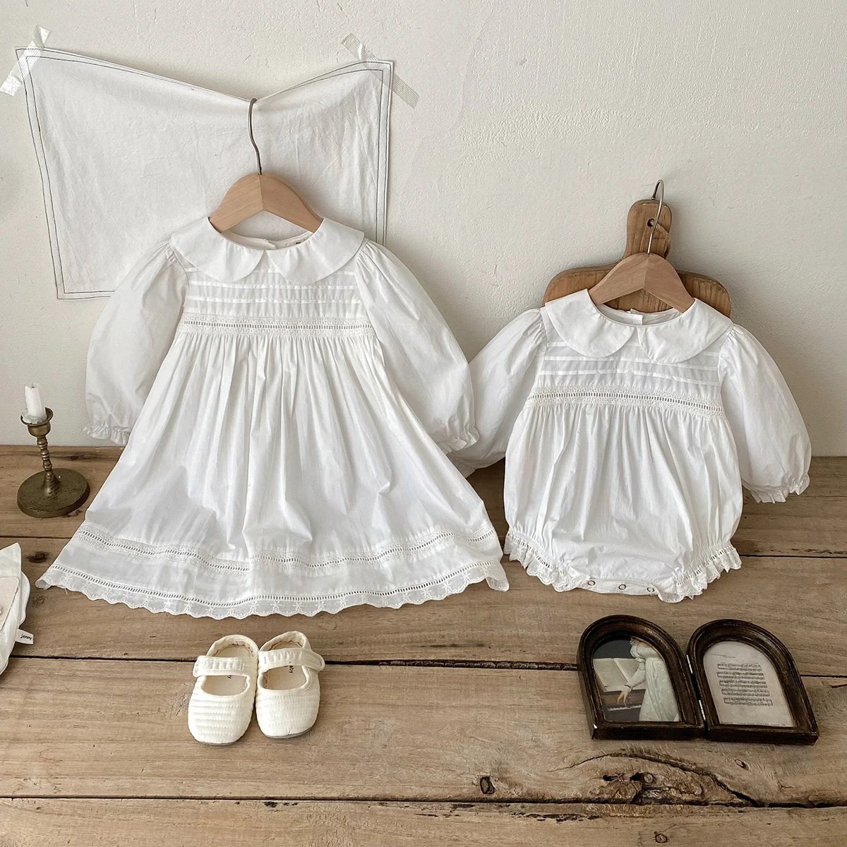 Spring Autumn Kids Baby Girls Long Sleeve Sweet Sisters Lace Dress Infant Rompers Kids Baby Girls Princess Clothes Rompers