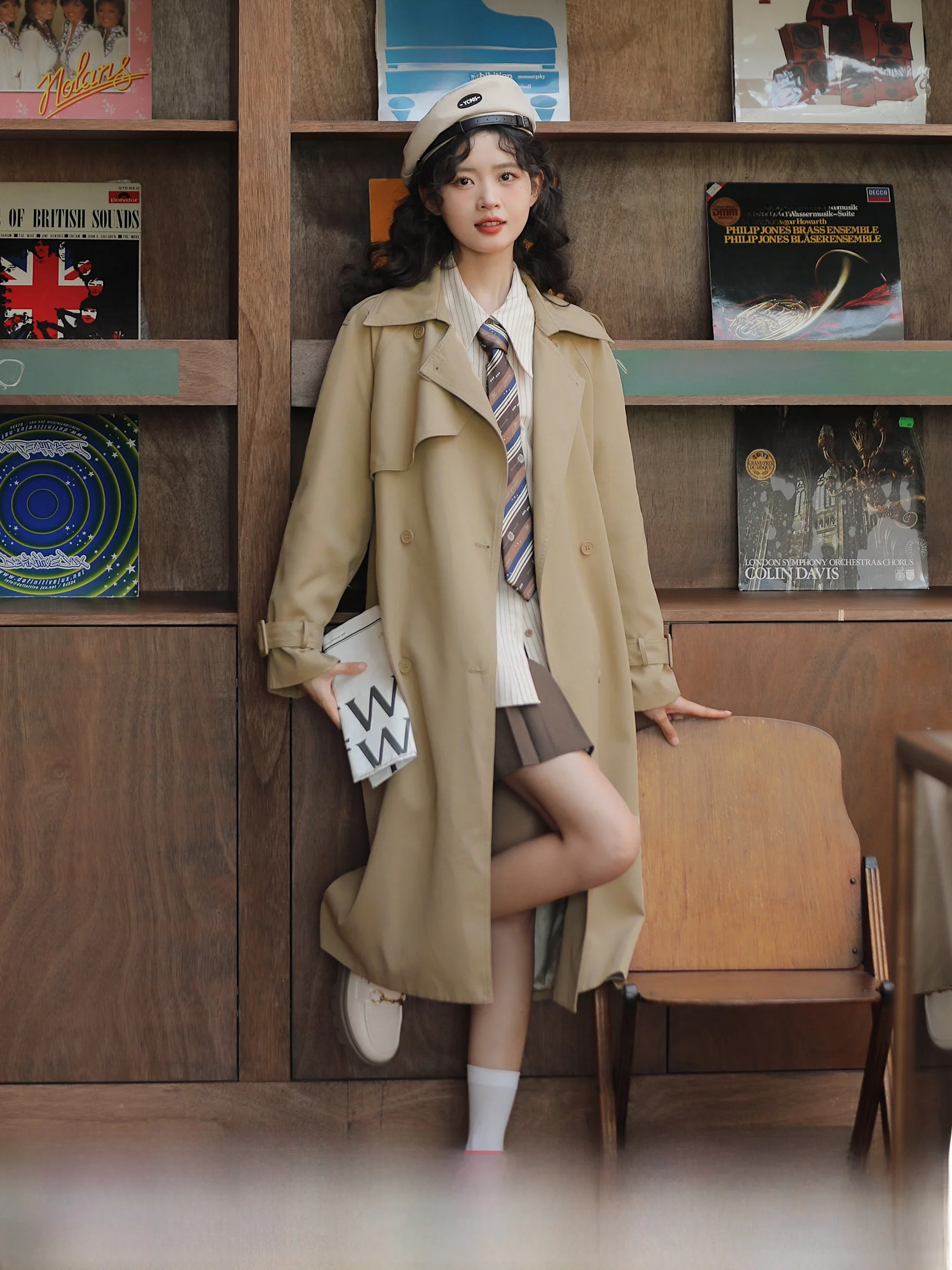 

xia 2025 New Women's Waist-Cinching Korean Sle ature Briti Windbreaker Khaki Mid-Length Coat Spring Autumn