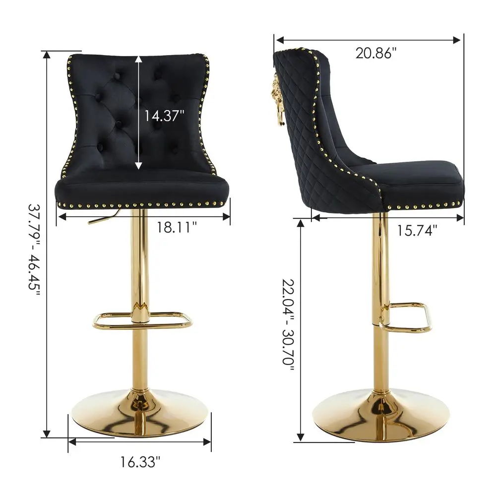 

Bar Stools Set of 4, Modern Adjustable Swivel Counter Stools with Lion Pull Ring, Velvet Tufted Barstools Upholstered Bar H -HOT