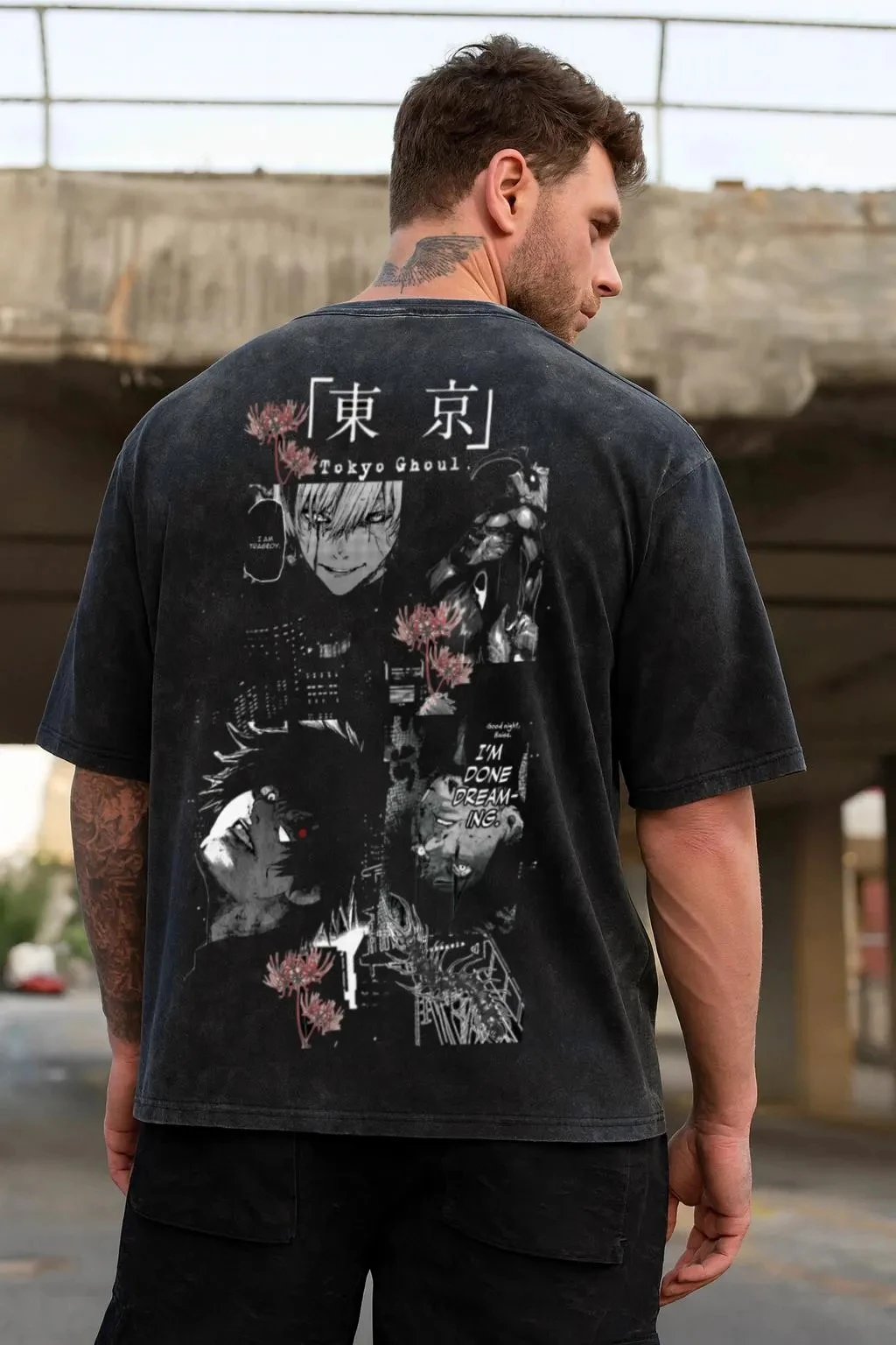 

Japan Classic Anime Tokyo Ghoul Lycoris Radiata Kaneki Ken Print T Shirt Oversized Washed Vintage Fashion Men Women Harajuku Tee