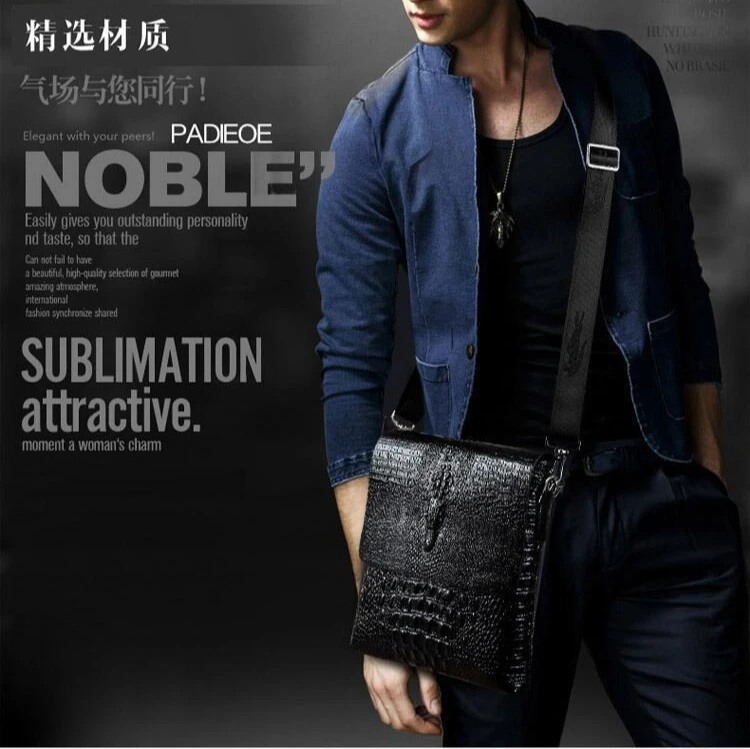 Crocodile-print man's briefcase Clamshell multi-layer large capacity real leather high-grade travel men's bag