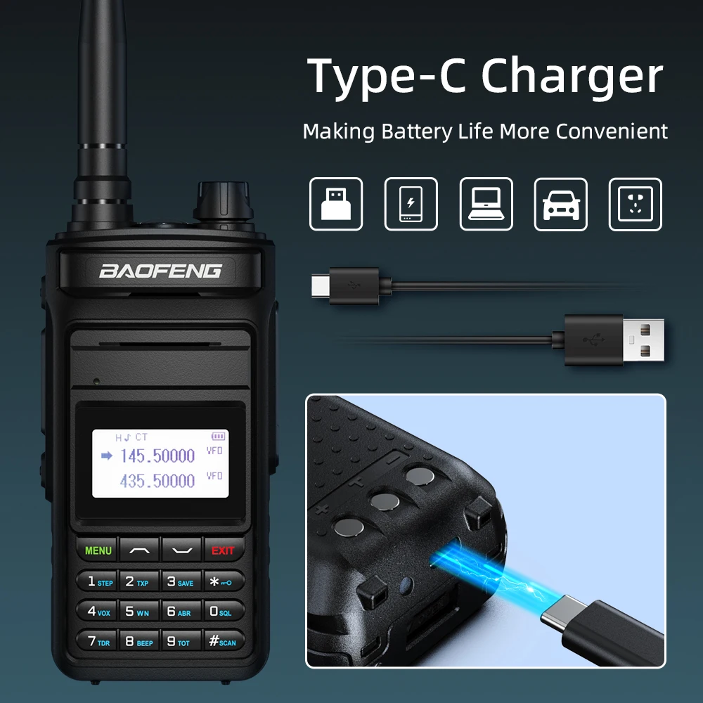 BaoFeng P15UV High Power 5W Dual Band Two Way Ham Radio Type C Charger 16 KM Long Range HF Transceiver Walkie Talkie NEW Version