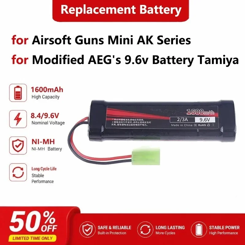 [New] 8.4/9.6V 1600mAh NiMH 2/3A Battery Pack and Charger for Airsoft Guns Mini AK Series for Modified AEG's 9.6V Battery Tamiya
