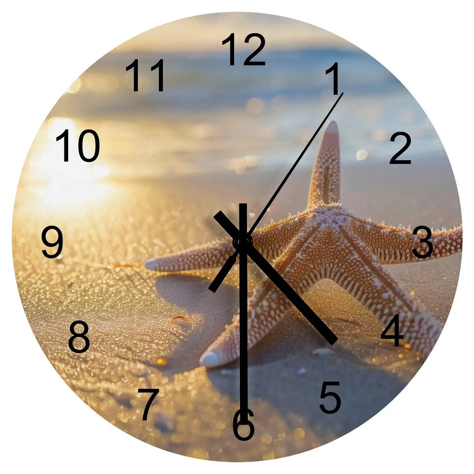 

Study Wall Clock Beach Starfish Sea star Clocks 12 inch Mute Wood Round 3D Display Hidden Hanging Vintage Home Decor