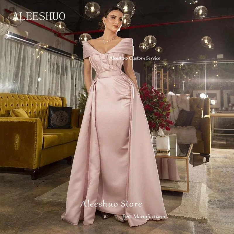 Aleeshuo-Modern Off Shoulder Prom Dresses, vestido A-Line, plissado, ocasiões formais, trem destacável