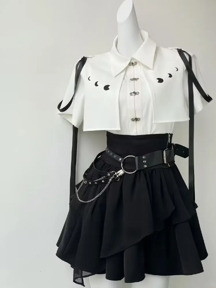 Mode Y2k jupe costume esthétique Style Lolita 2 pièces ensembles femmes chemises gothiques mince Mini jupes plissées femme Kawaii jupe