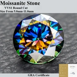 Pietra Moissanite taglio rotondo arcobaleno viola pietra preziosa diamante coltivato da laboratorio per materiali per la creazione di gioielli fai da te con certificato GRA