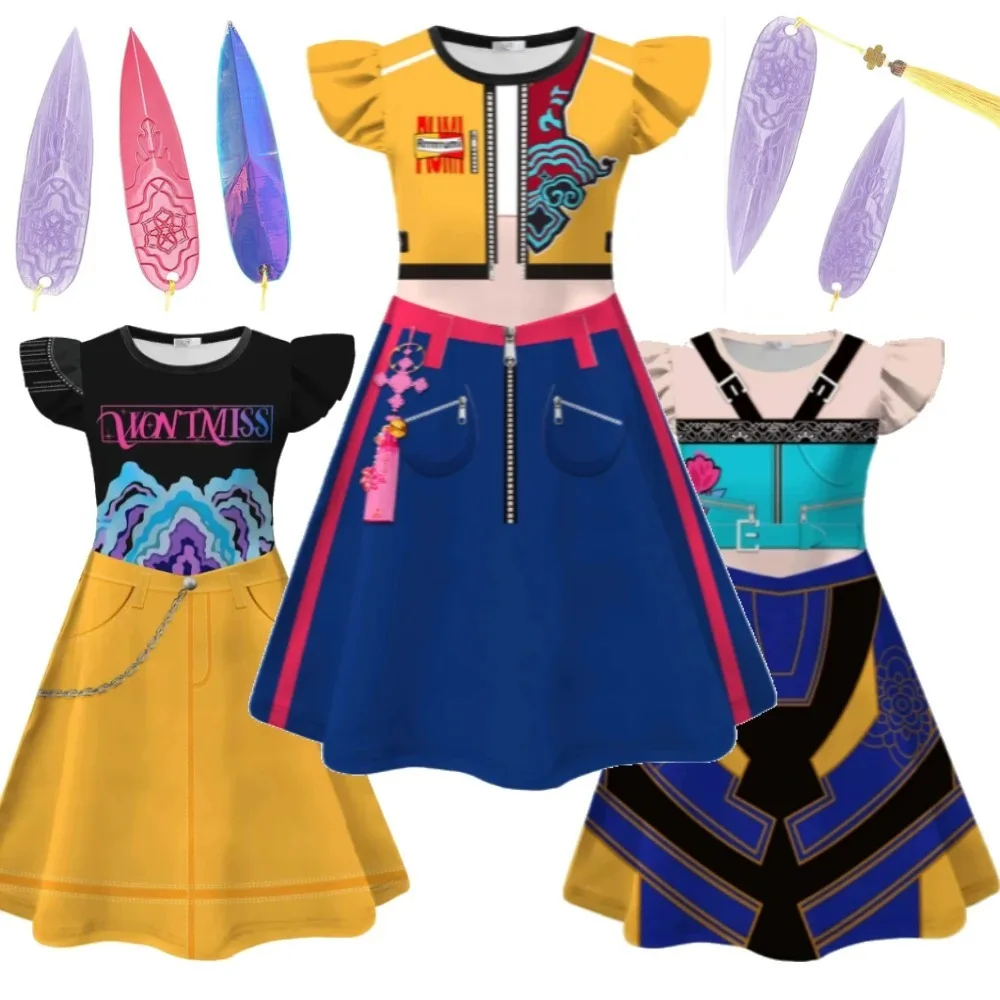 

KPop Demon Hunters Anime Huntrix Kids Cosplay Weapons Prop Costume Flying Sleeve Princess Dress Girls Halloween Party Dress Up