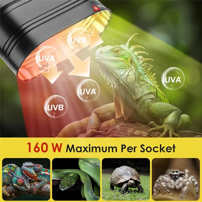 

Dual Reptile Light Fixture, Max 160W Each Reptile Heat Lamp Fixture With Separate Switches, Fits Reptile Light