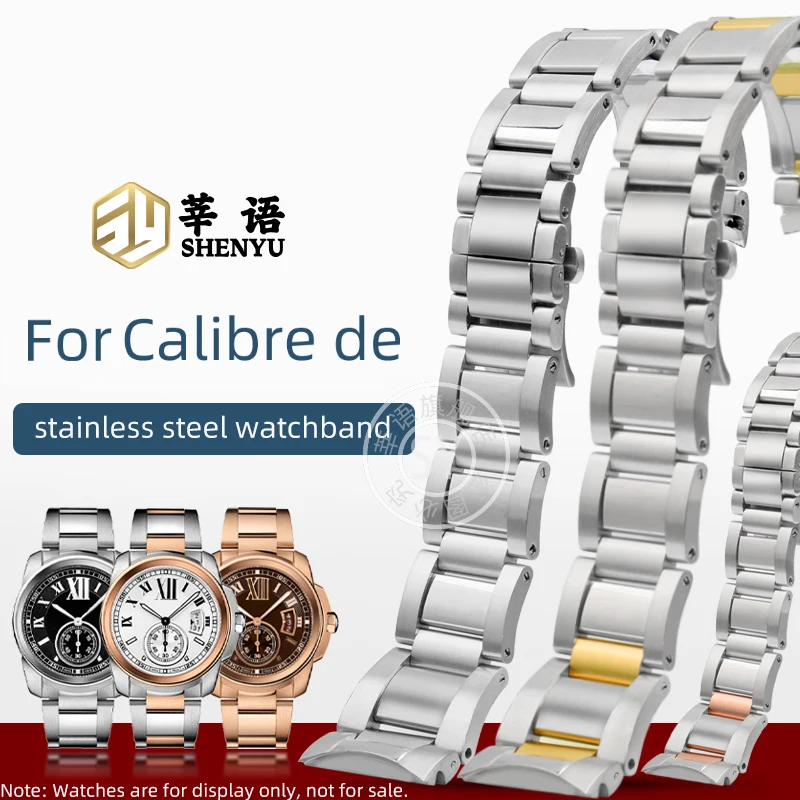 Shenyu Solid curved interface strap For Calibre de Cartier W7100016 W7100037 W7100041 stainless steel watchband  belt 23mm