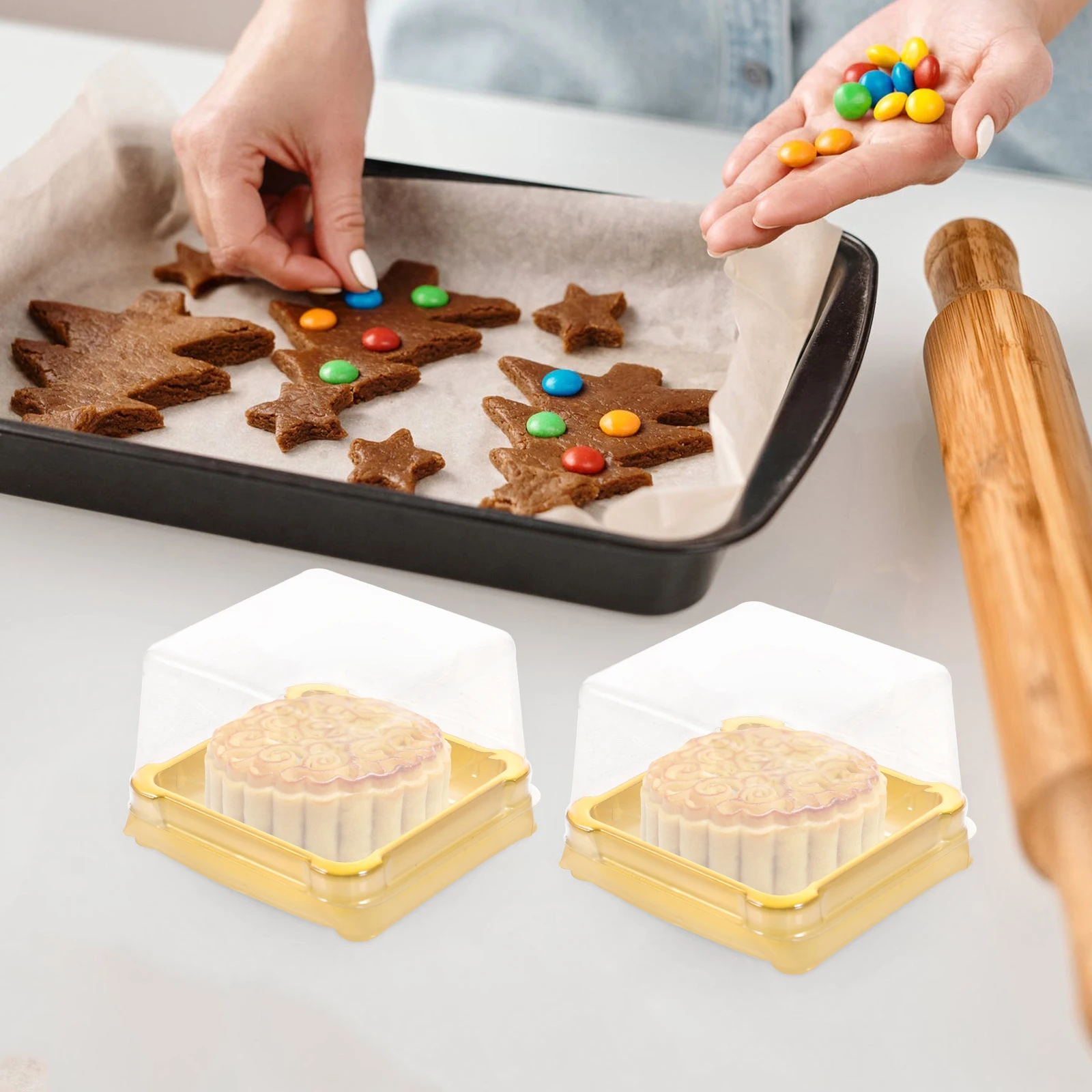 

50 Pcs Square Blister Box Mini Dessert Serving Boxes Moon Cake Packing Pan Container Pastries