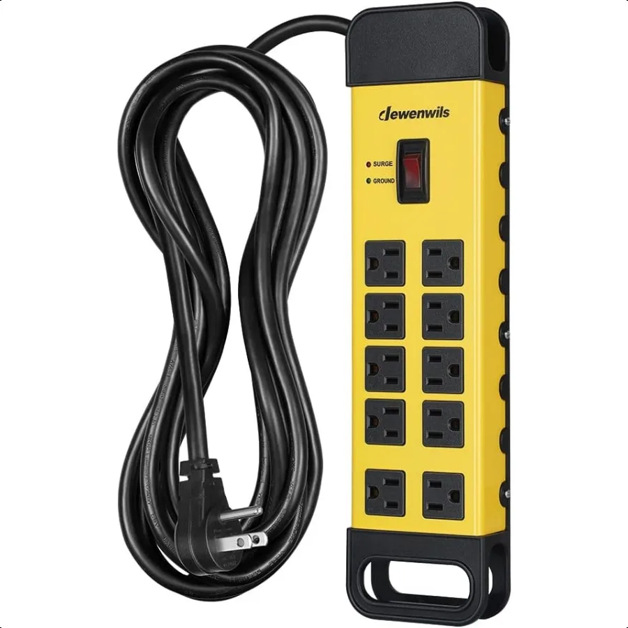 

DEWENWILS, 10 выходов, металлический сетевой фильтр, удлинитель со шнуром 15 футов, плоская вилка, внесенная в список UL, автоматический выключатель 15 А, 1440 ядра, тяжелый ду
