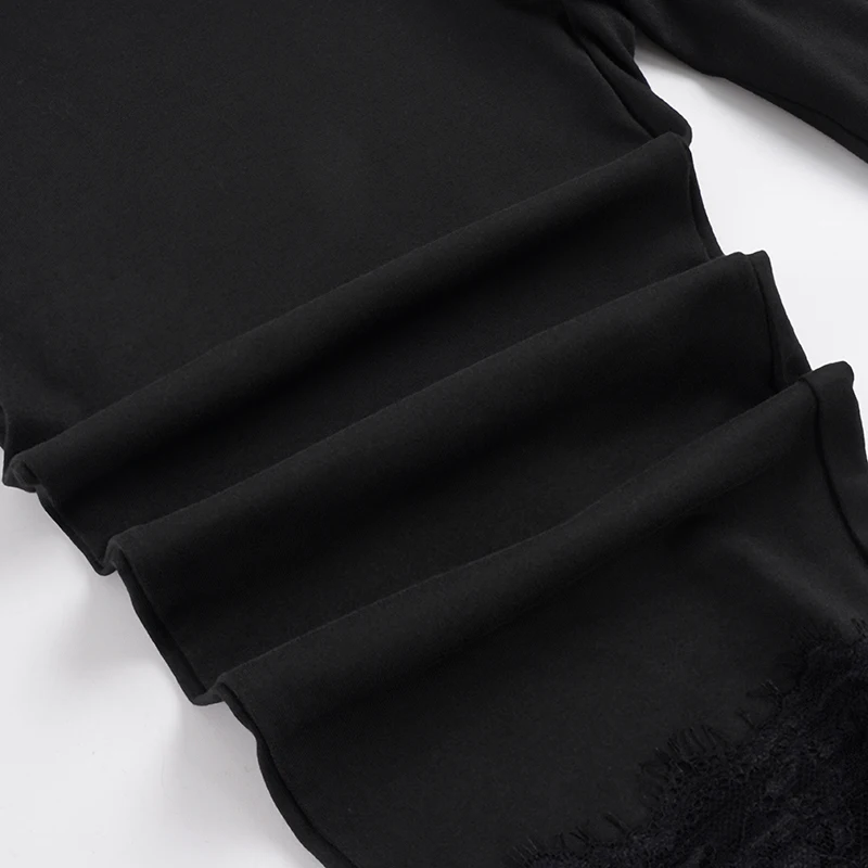 SUCHCUTE Schwarze knielange Skinny-Hose für Damen, elastische Taille, Spitzen-Strickhose, Y2k Streetwear, lässige Hose, Grunge Fairycore – Detail 9
