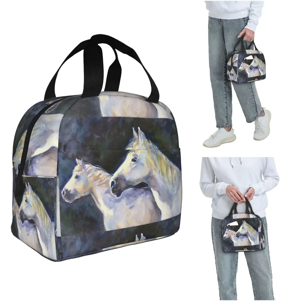 

Термосумка для обедов с дизайном «Два лошади», портативный контейнер для еды для женщин и детей, термосумка-тоут